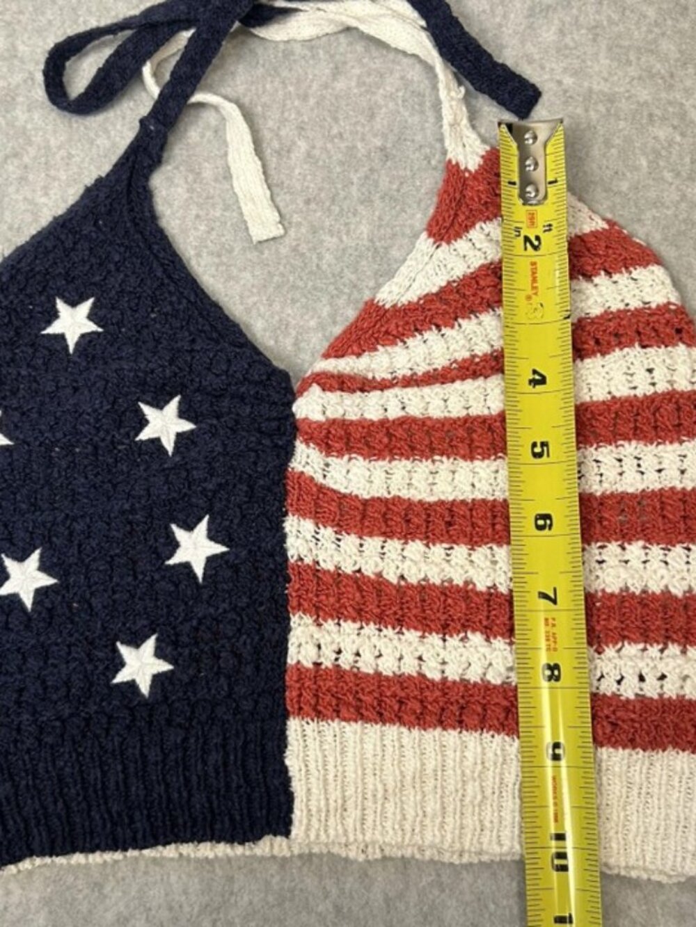 American Eagle Crochet American Flag Crop Halter Top Women’s XS Boho Festival - Picture 11 of 15